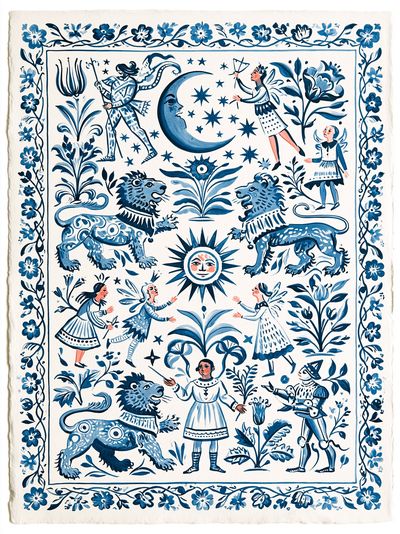 Folk Tale Blue Illustration Poster. poster print