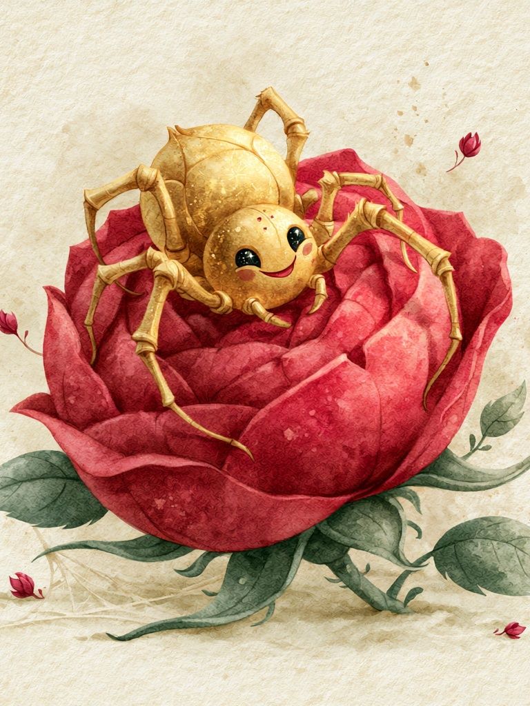 Golden Spider Rose Illustration Poster. poster detail