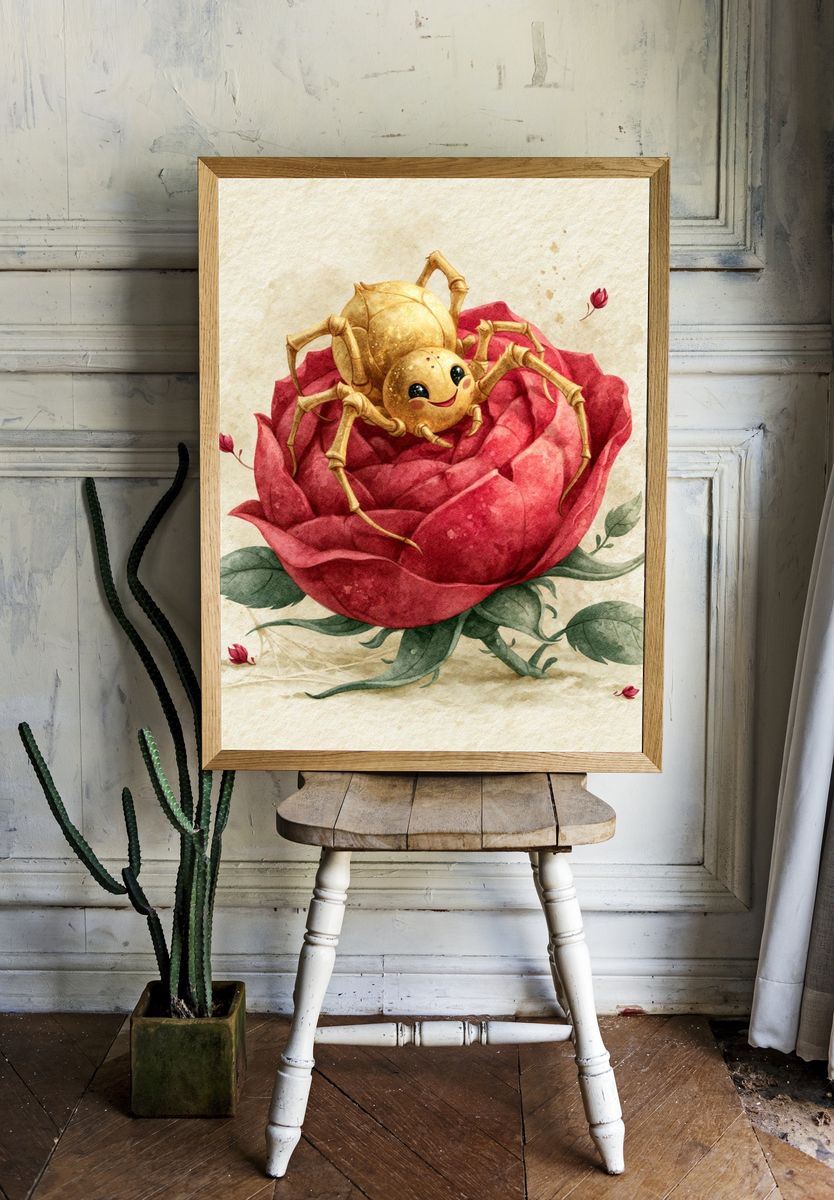 Golden Spider Rose Illustration Poster. — room view 1