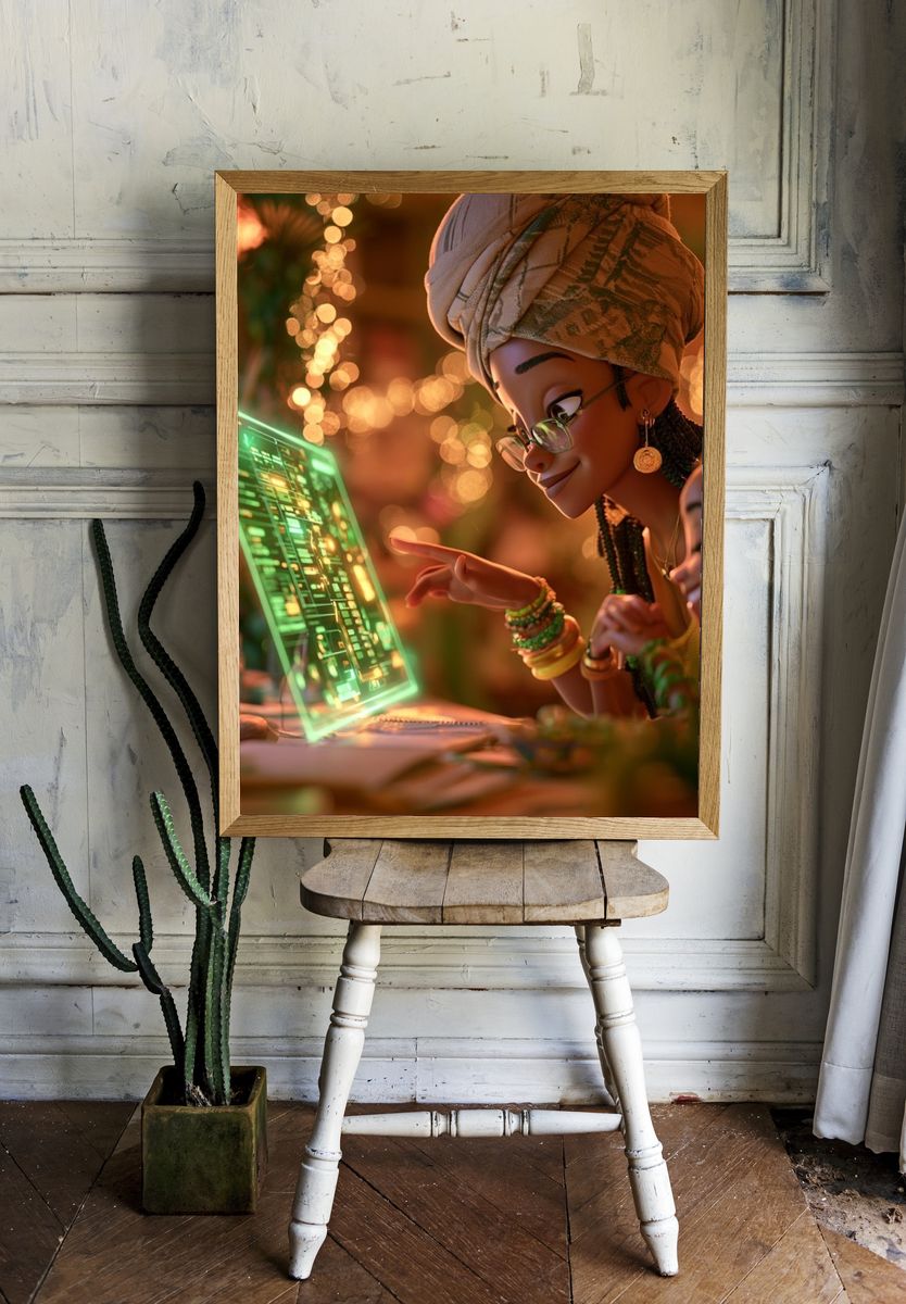 Afrofuturist Digital Glow Poster. — room view 1