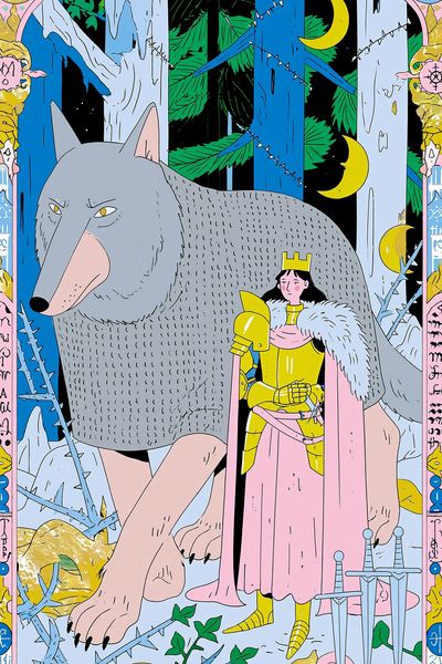Wolf and Knight Fantasy Illustration Poster.