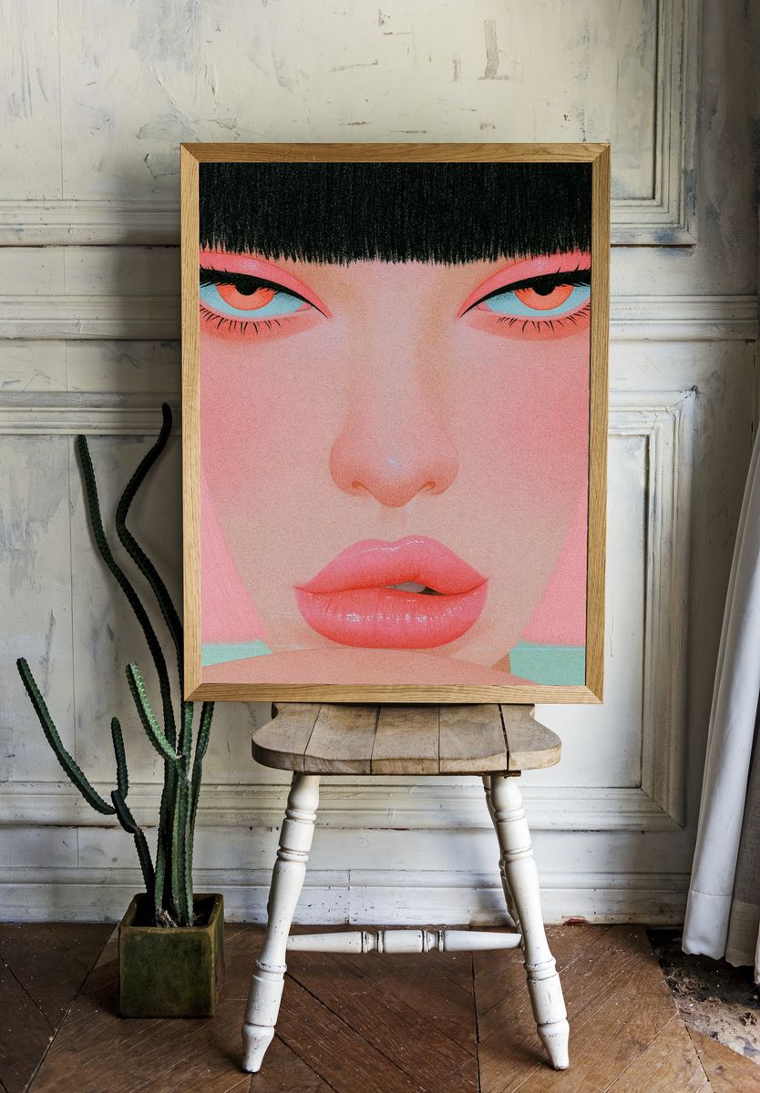 Neon Gaze Portrait Print. — room view 1