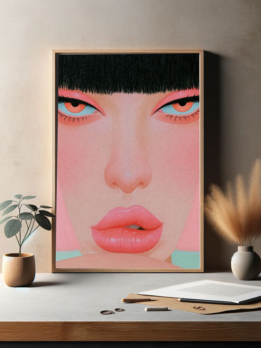 Neon Gaze Portrait Print. — room view 2