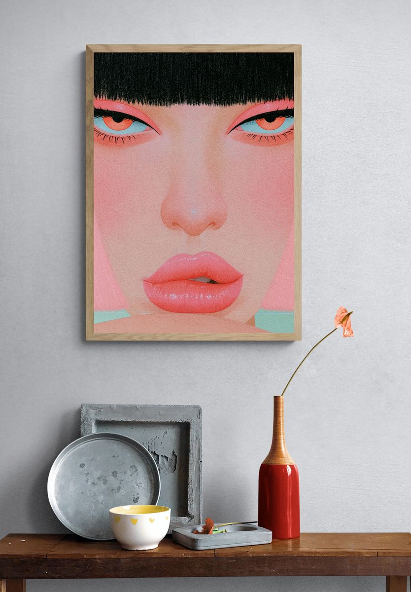 Neon Gaze Portrait Print. — room view 3