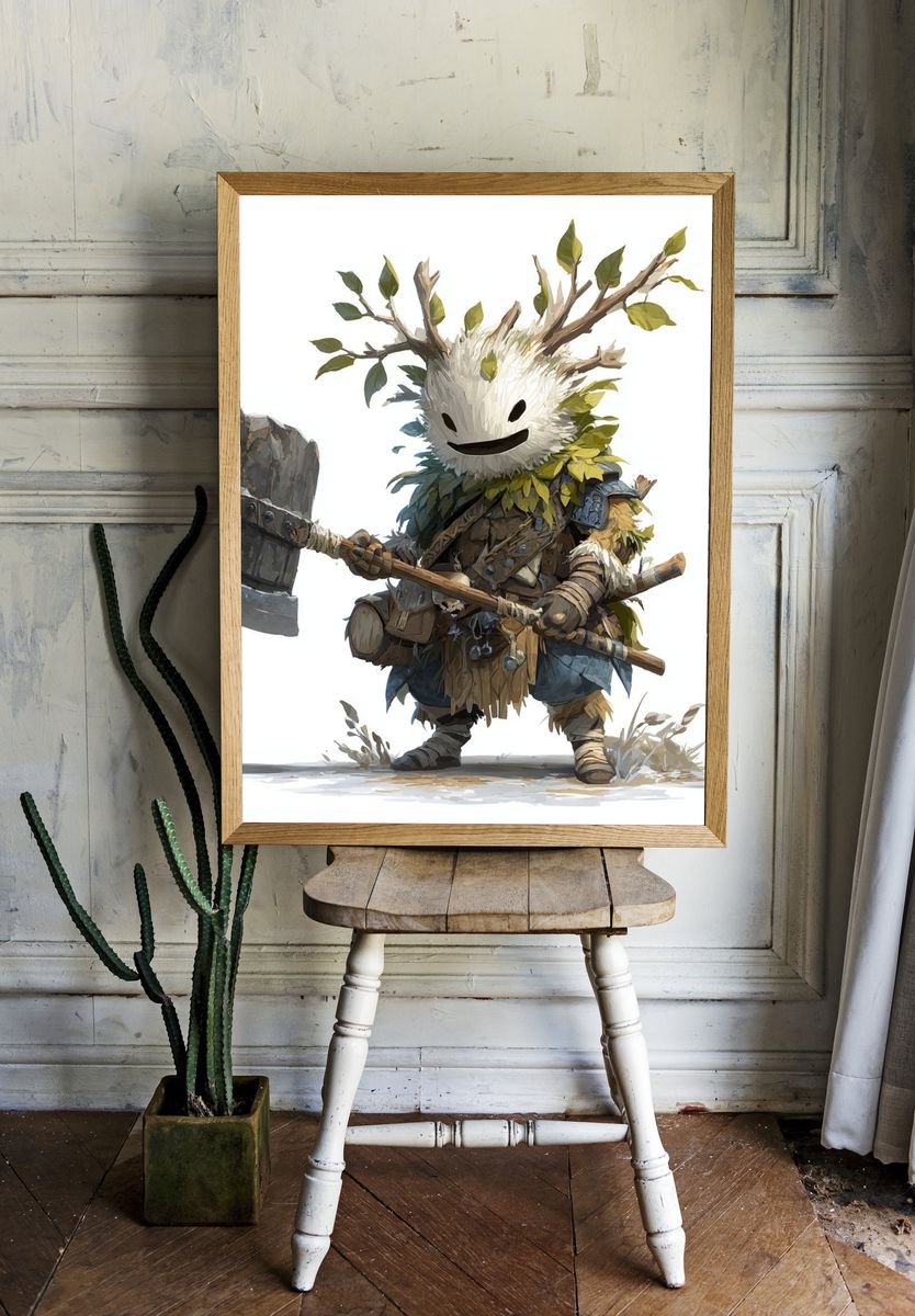 Forest Spirit Warrior Illustration Poster. room preview