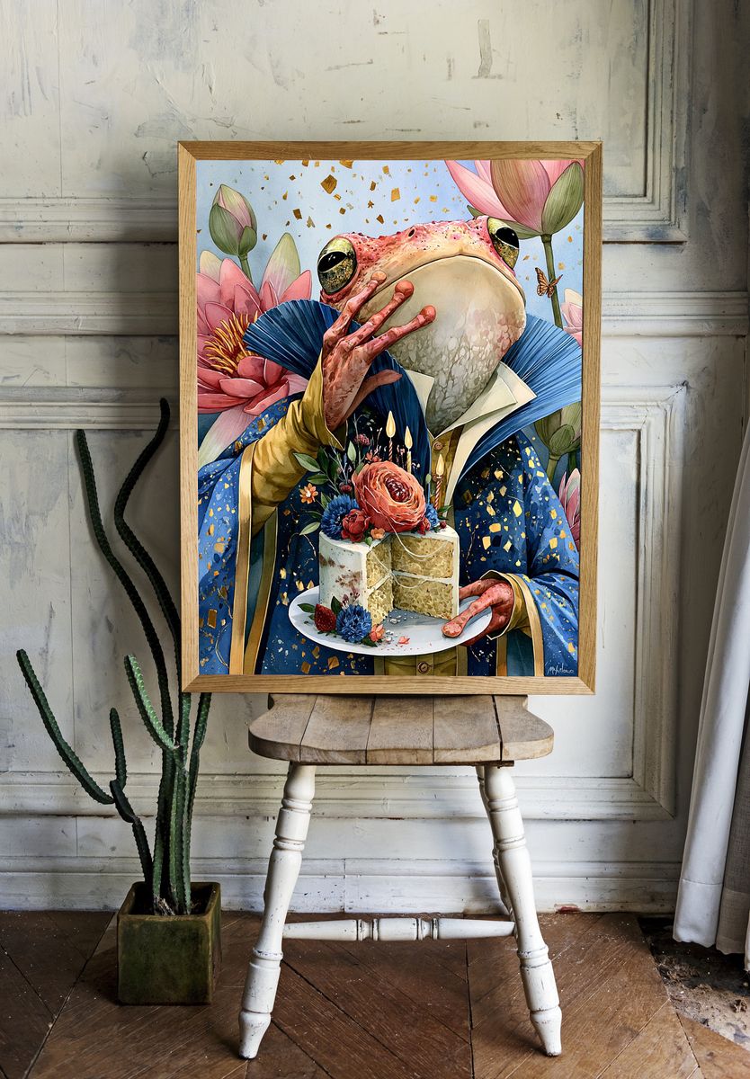Frog Tea Party Illustration Poster. — room view 1