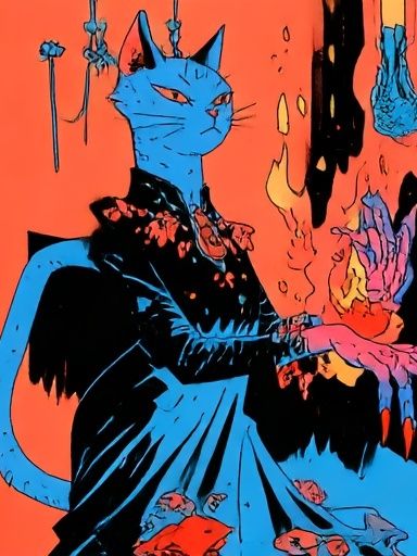 Blue Cat Surreal Illustration Poster. poster detail