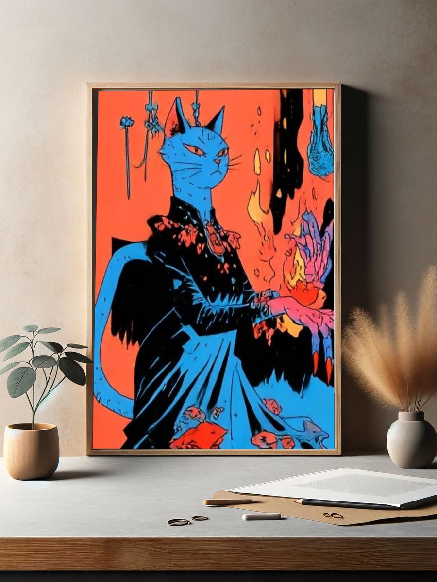 Blue Cat Surreal Illustration Poster. — room view 2