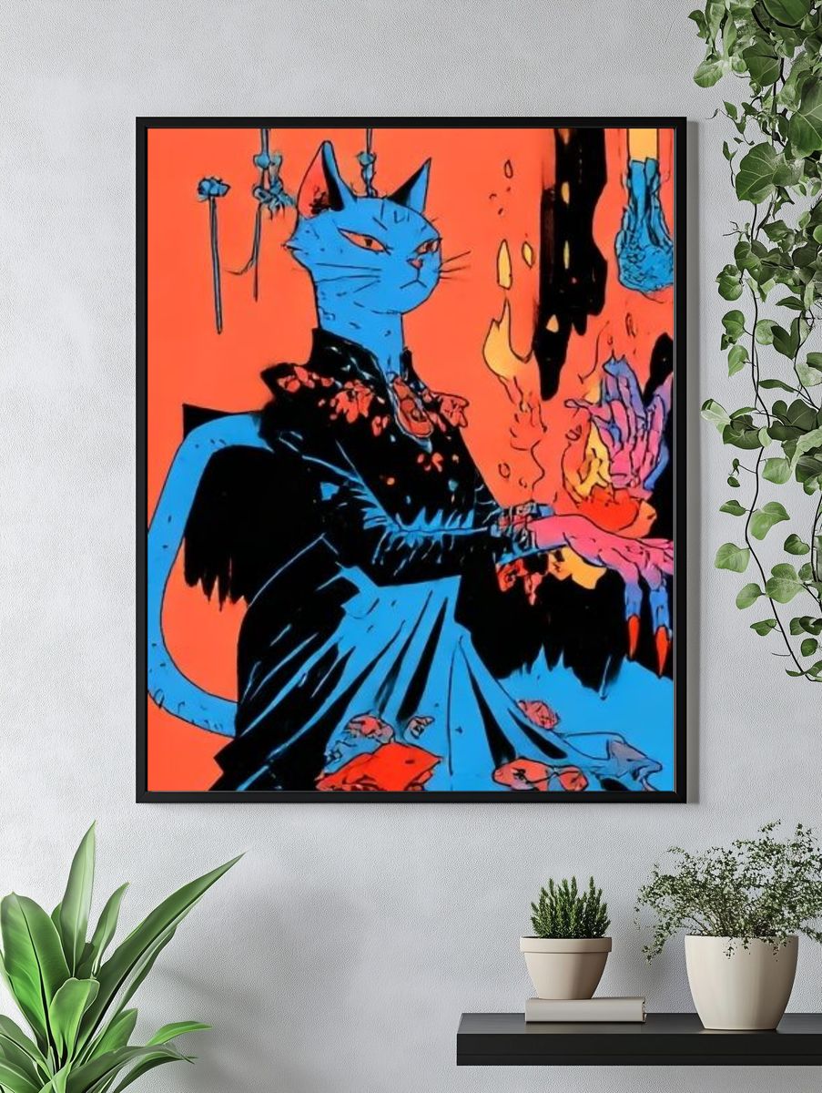 Blue Cat Surreal Illustration Poster. — room view 4