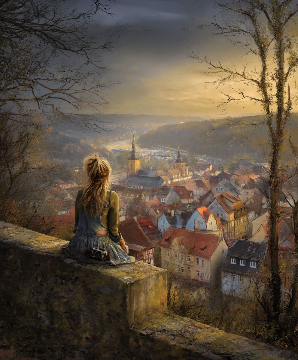 Golden City Overlook Illustration Print. poster detail