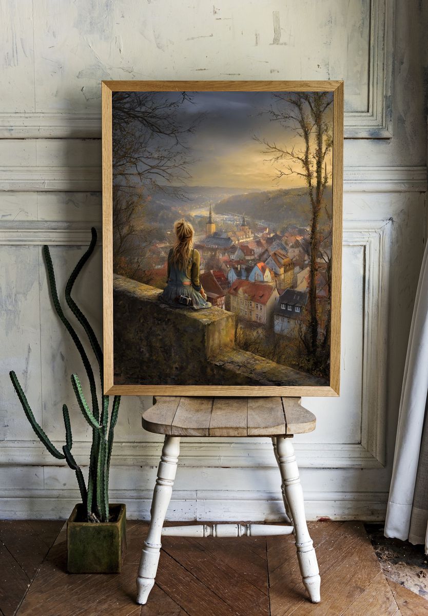 Golden City Overlook Illustration Print room preview