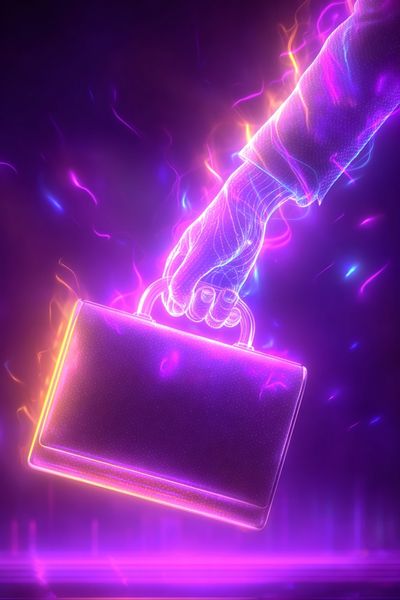 Neon Briefcase Hand Illustration Poster. poster print