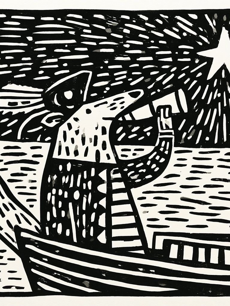 Starry Night Sailor Print. poster — illustration art