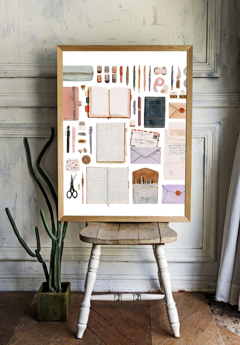 Stationery Watercolor Illustration Poster. — room view 1