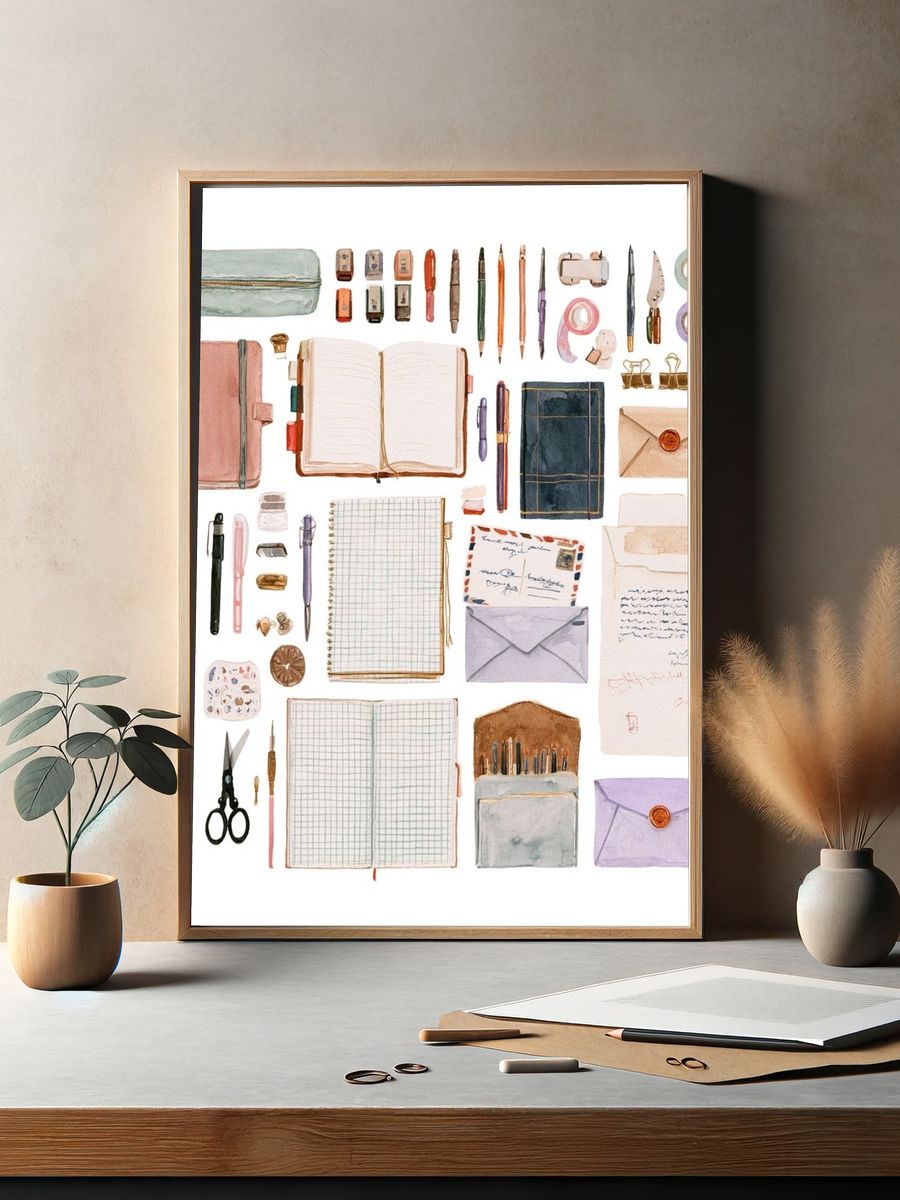 Stationery Watercolor Illustration Poster. — room view 2