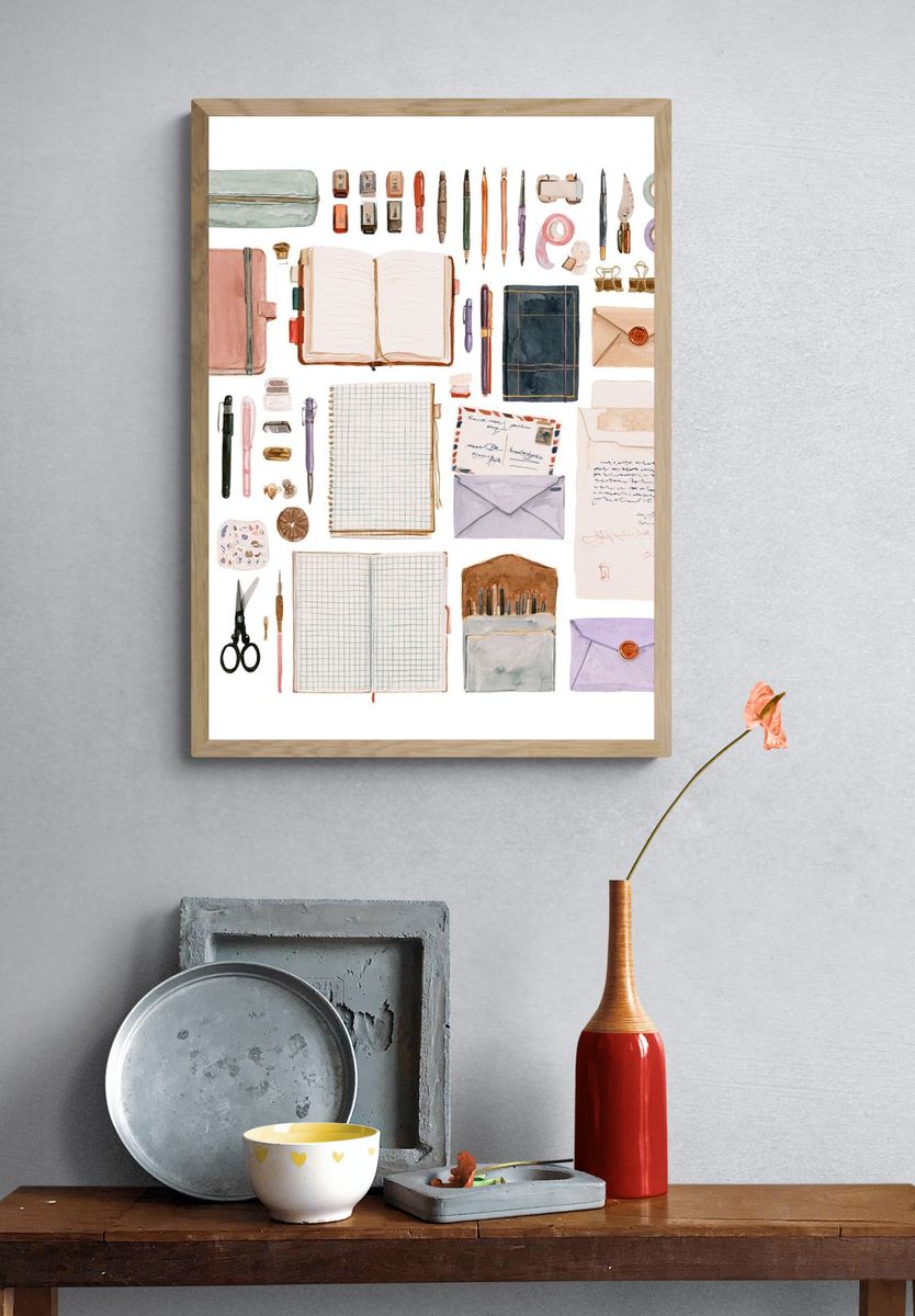 Stationery Watercolor Illustration Poster. — room view 3