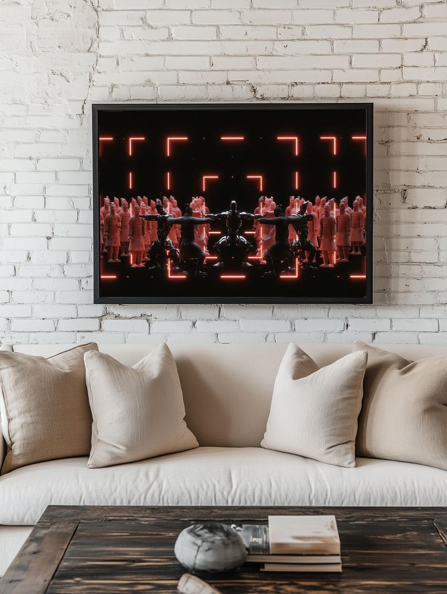 Neon Ritual Crowd Illustration Poster. — room view 1