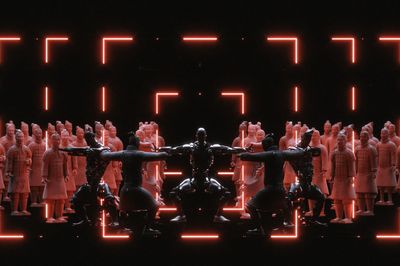Neon Ritual Crowd Illustration Poster. poster