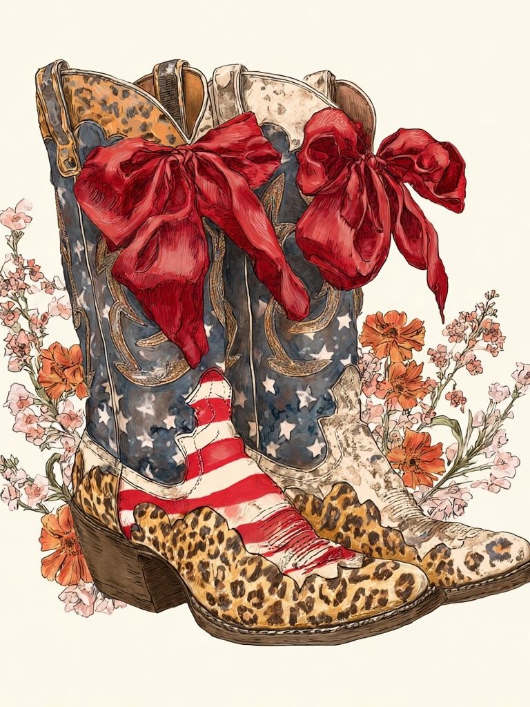 Cowgirl Boots Floral Illustration Poster. poster — illustration art