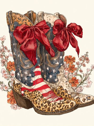 Cowgirl Boots Floral Illustration Poster. poster print