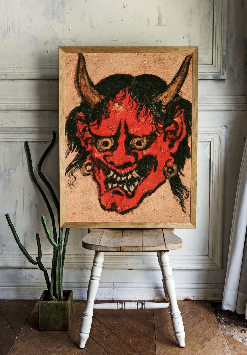 Red Oni Mask Illustration Poster. — room view 1