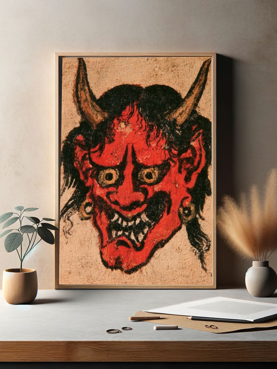 Red Oni Mask Illustration Poster. — room view 2