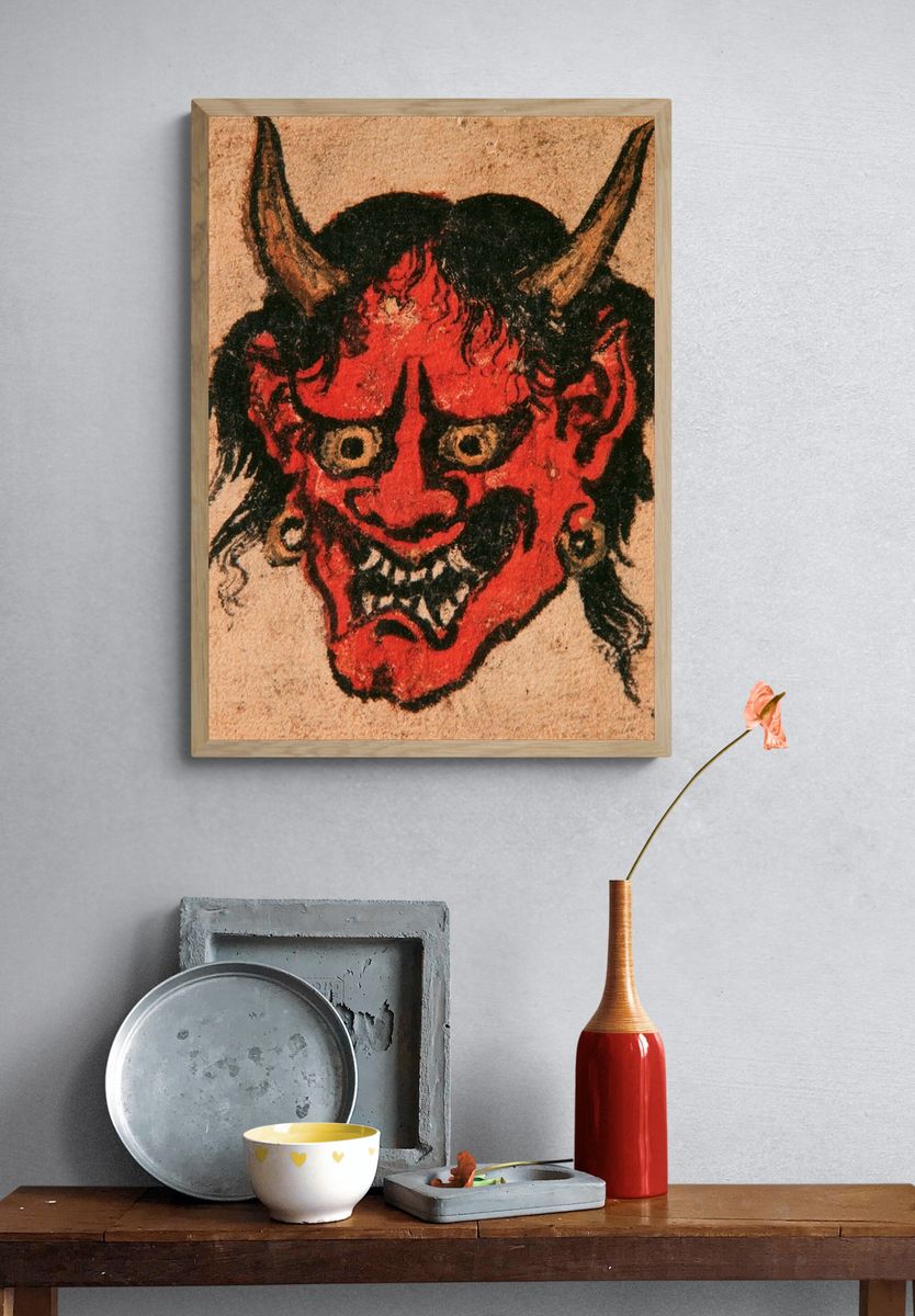 Red Oni Mask Illustration Poster. — room view 3