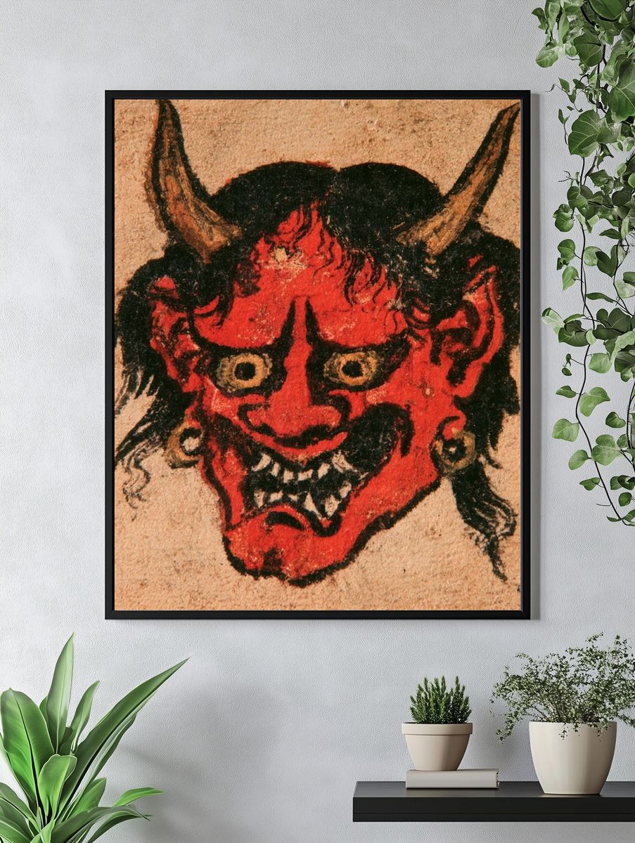 Red Oni Mask Illustration Poster. — room view 4