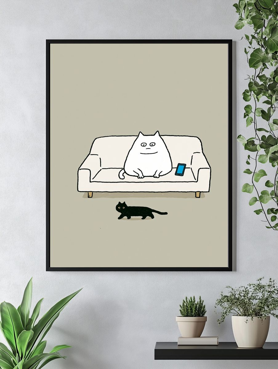 Cat on Sofa Illustration Poster. — room view 4