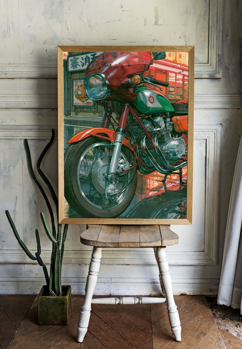 Neon Motorcycle Alley Illustration Poster. room preview