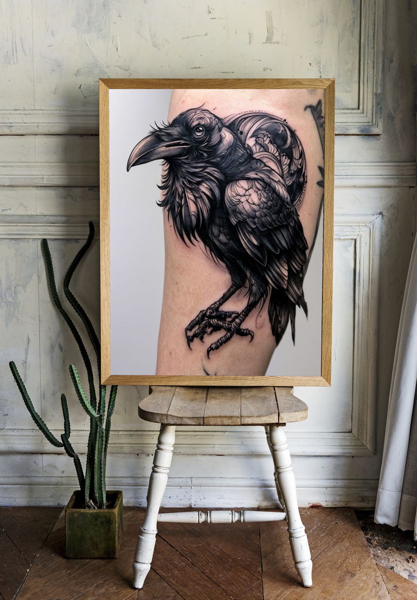 Raven Tattoo Illustration Poster. — room view 1