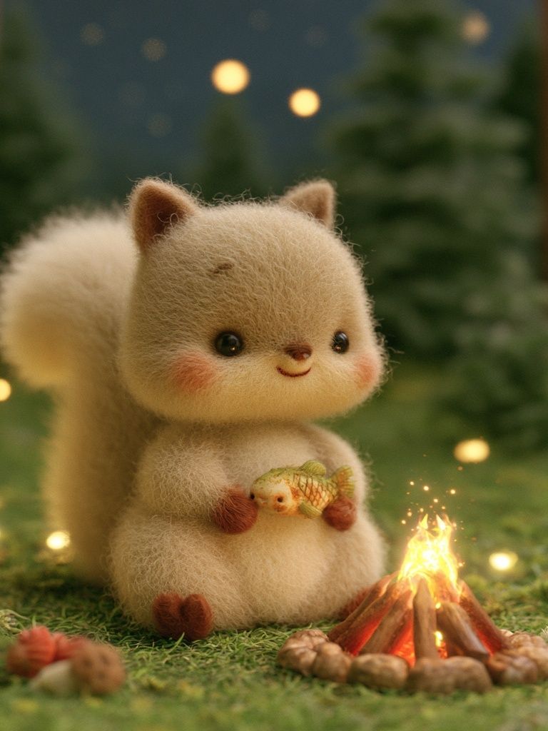 Cute Squirrel Campfire Illustration Poster. poster detail