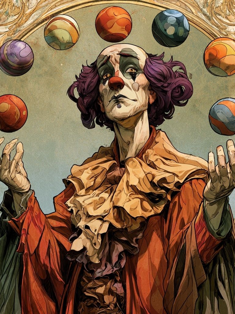 Juggling Clown Surreal Illustration Poster. poster — illustration art