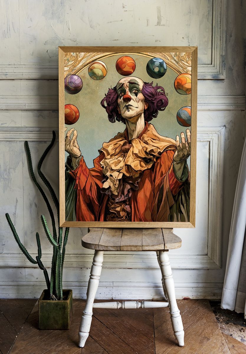 Juggling Clown Surreal Illustration Poster. — room view 1