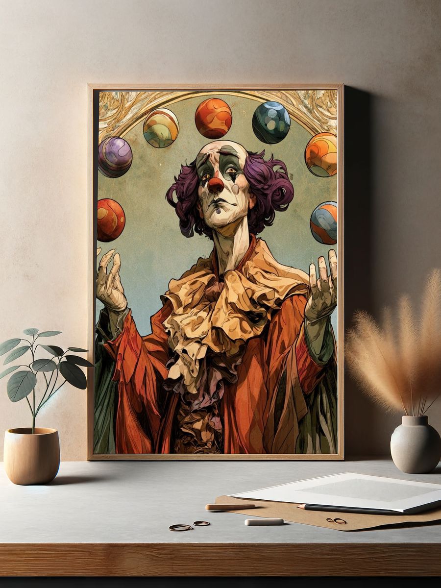 Juggling Clown Surreal Illustration Poster. — room view 2