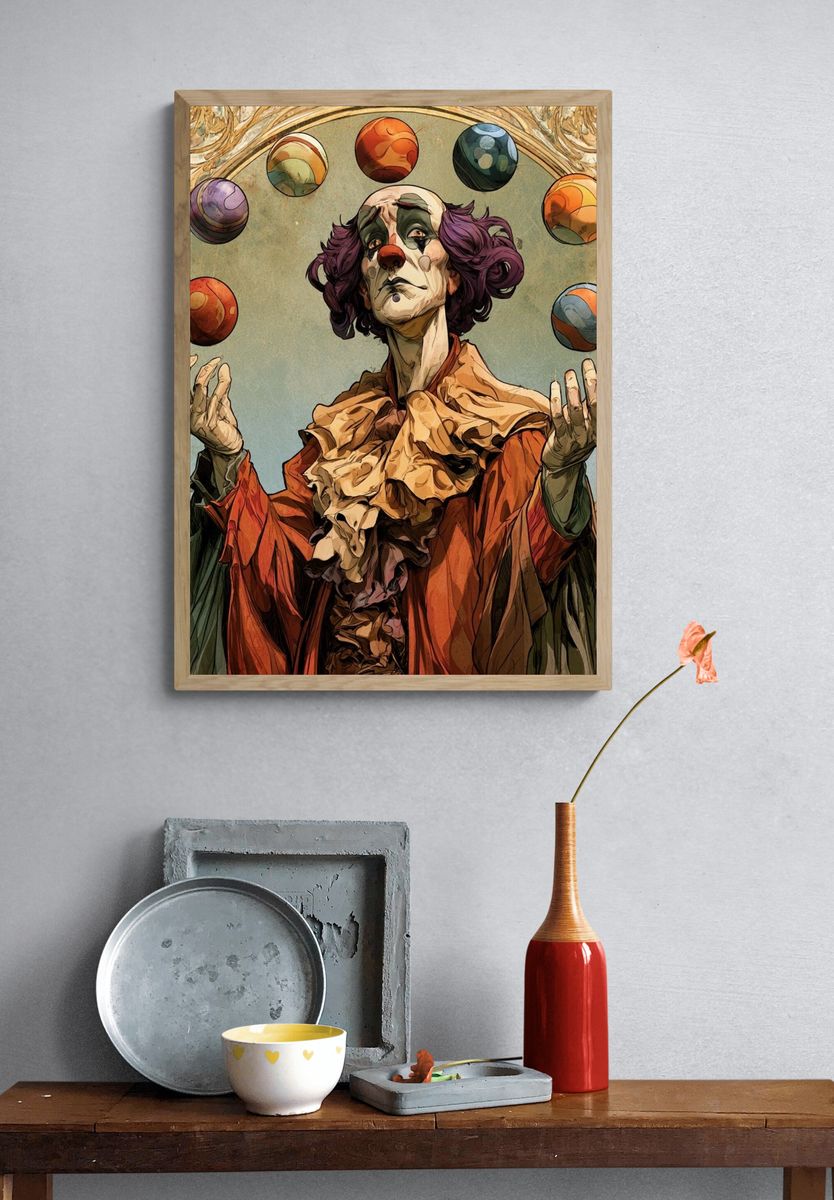 Juggling Clown Surreal Illustration Poster. — room view 3