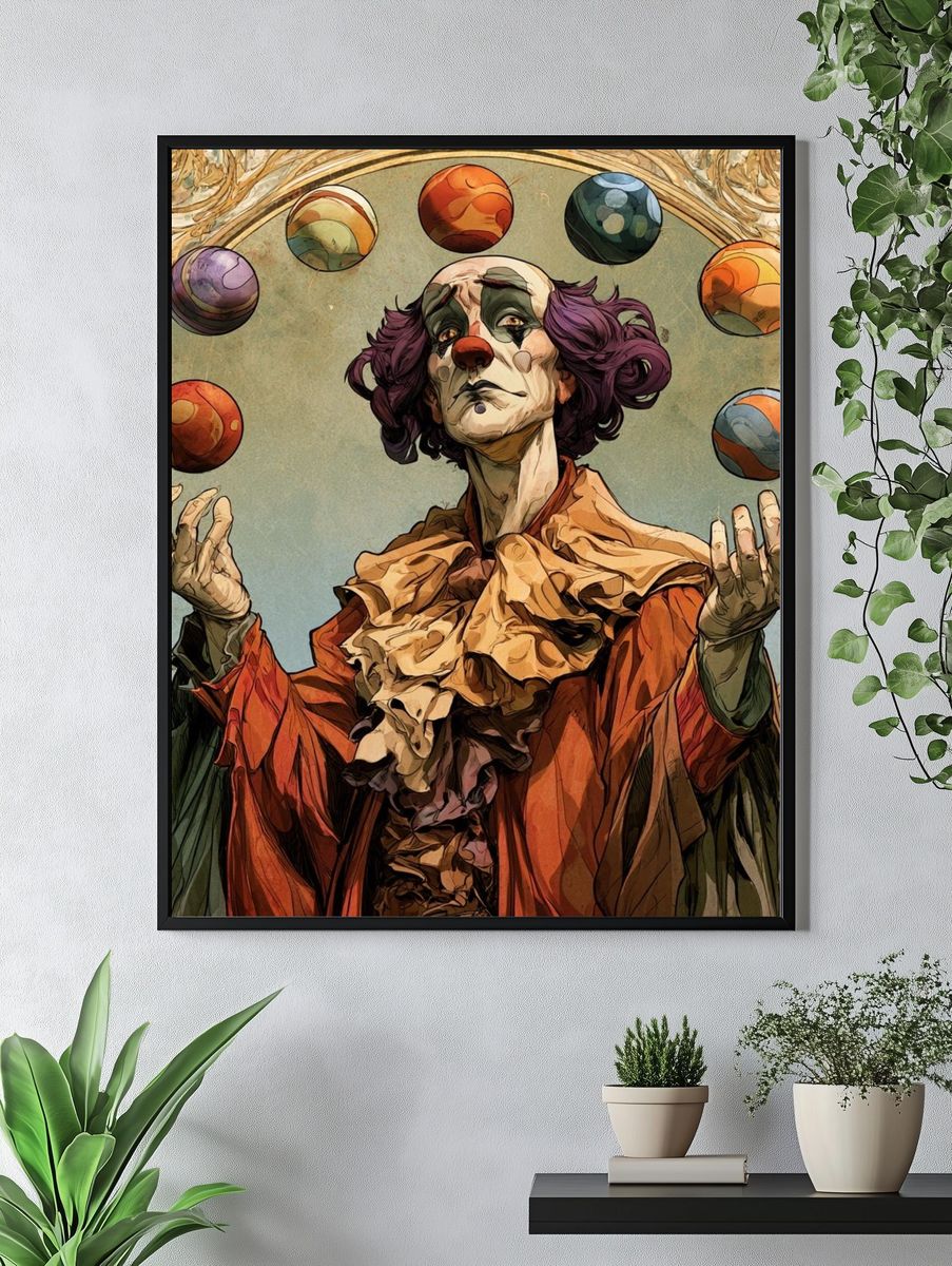 Juggling Clown Surreal Illustration Poster. — room view 4