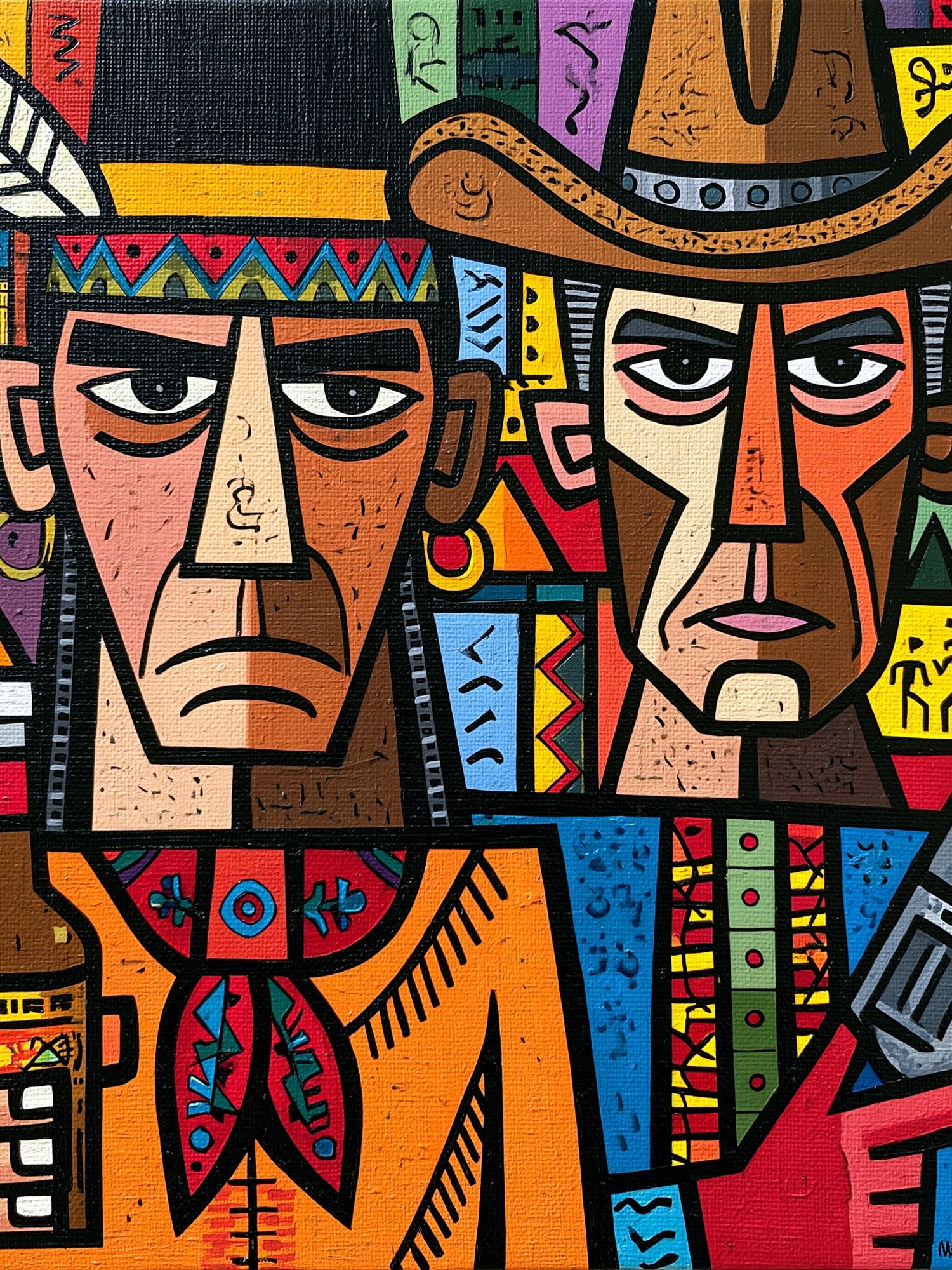 Abstract Cowboy Faces Illustration Poster. poster — illustration art