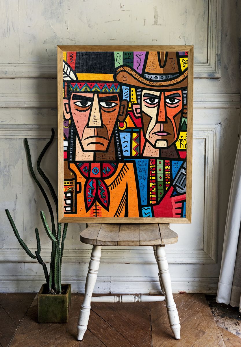 Abstract Cowboy Faces Illustration Poster. room preview
