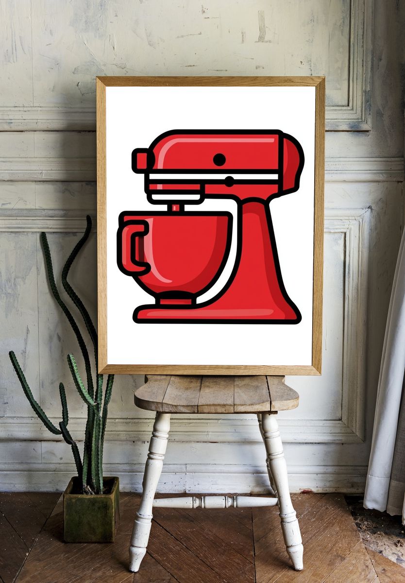 Red Stand Mixer Illustration Poster. — room view 1