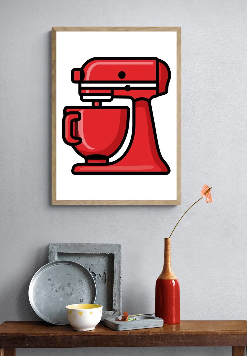 Red Stand Mixer Illustration Poster. — room view 3