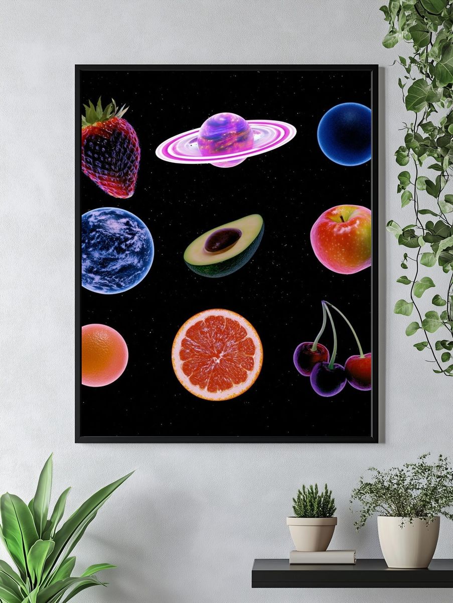 Cosmic Fruit Collage Poster. — room view 4