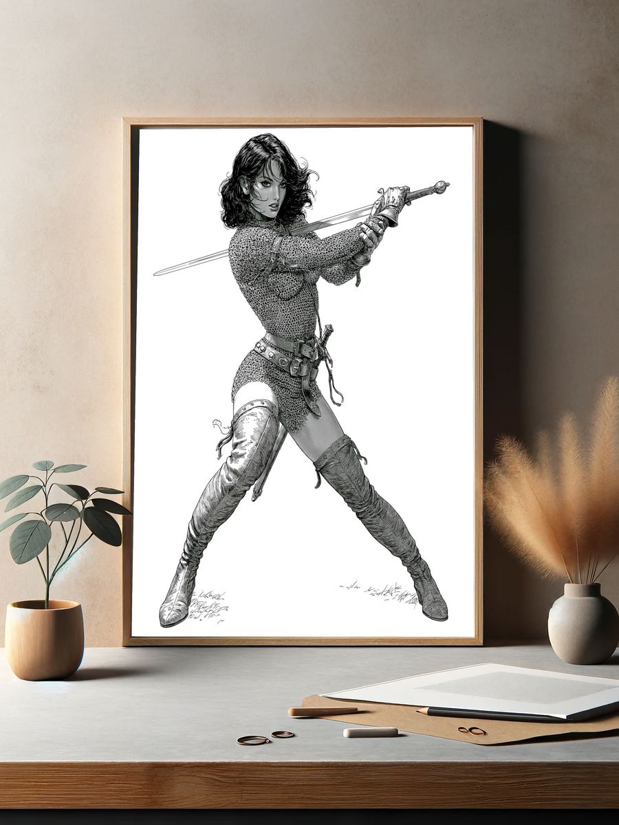 Sword Warrior Illustration Poster. — room view 2