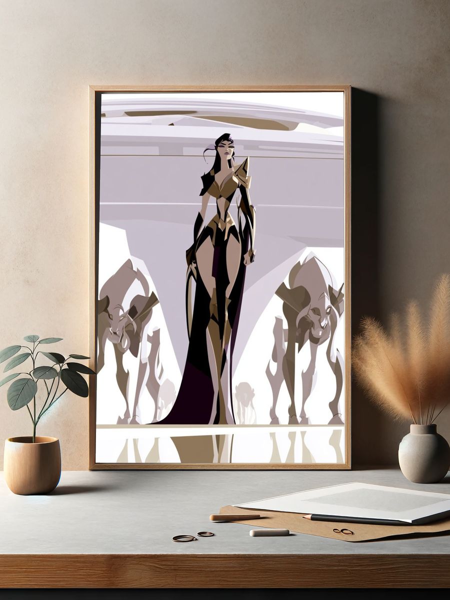 Futuristic Warrior Queen Illustration Poster. — room view 2
