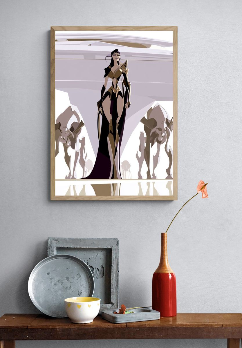 Futuristic Warrior Queen Illustration Poster. — room view 3