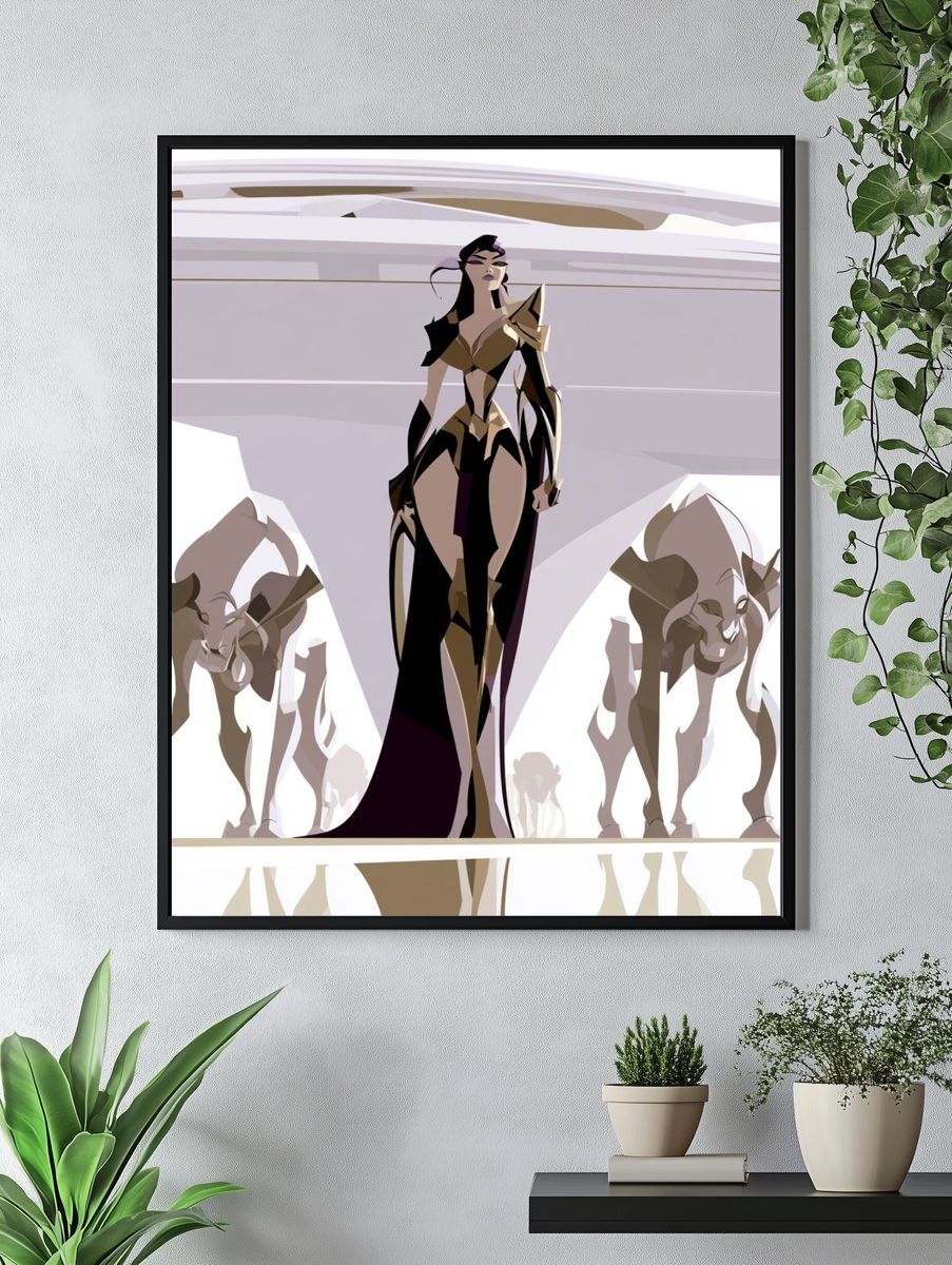 Futuristic Warrior Queen Illustration Poster. — room view 4