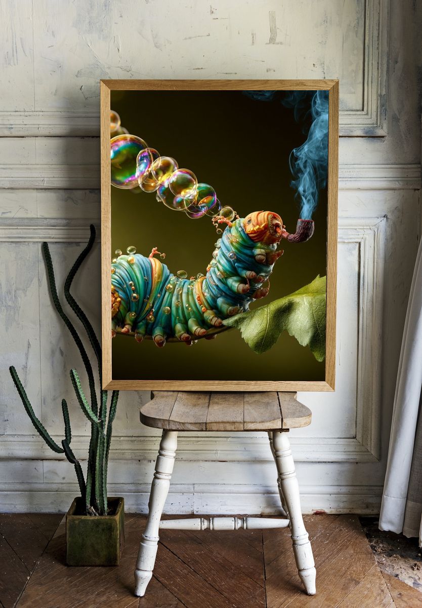 Surreal Caterpillar Smoke Poster. — room view 1