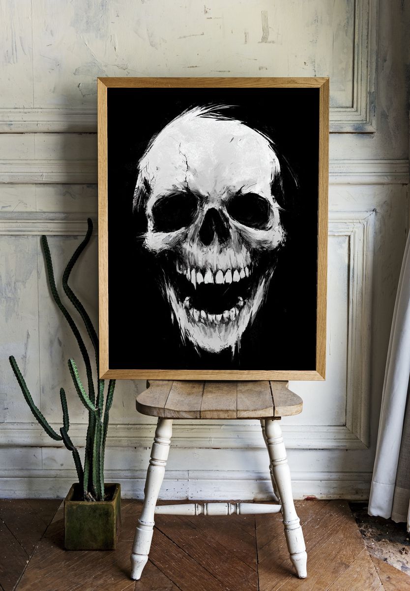Grinning Skull Black-White Poster. — room view 1