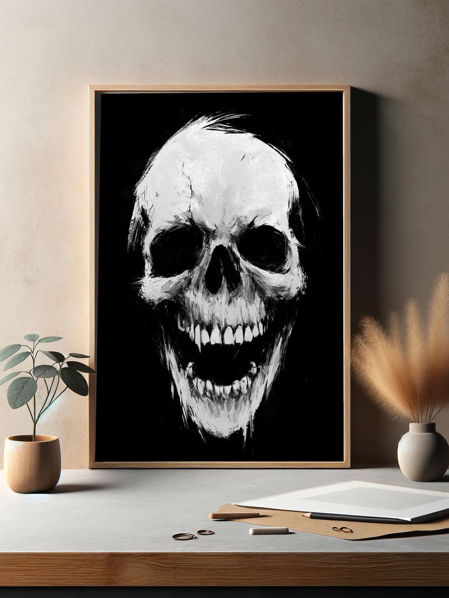 Grinning Skull Black-White Poster. — room view 2