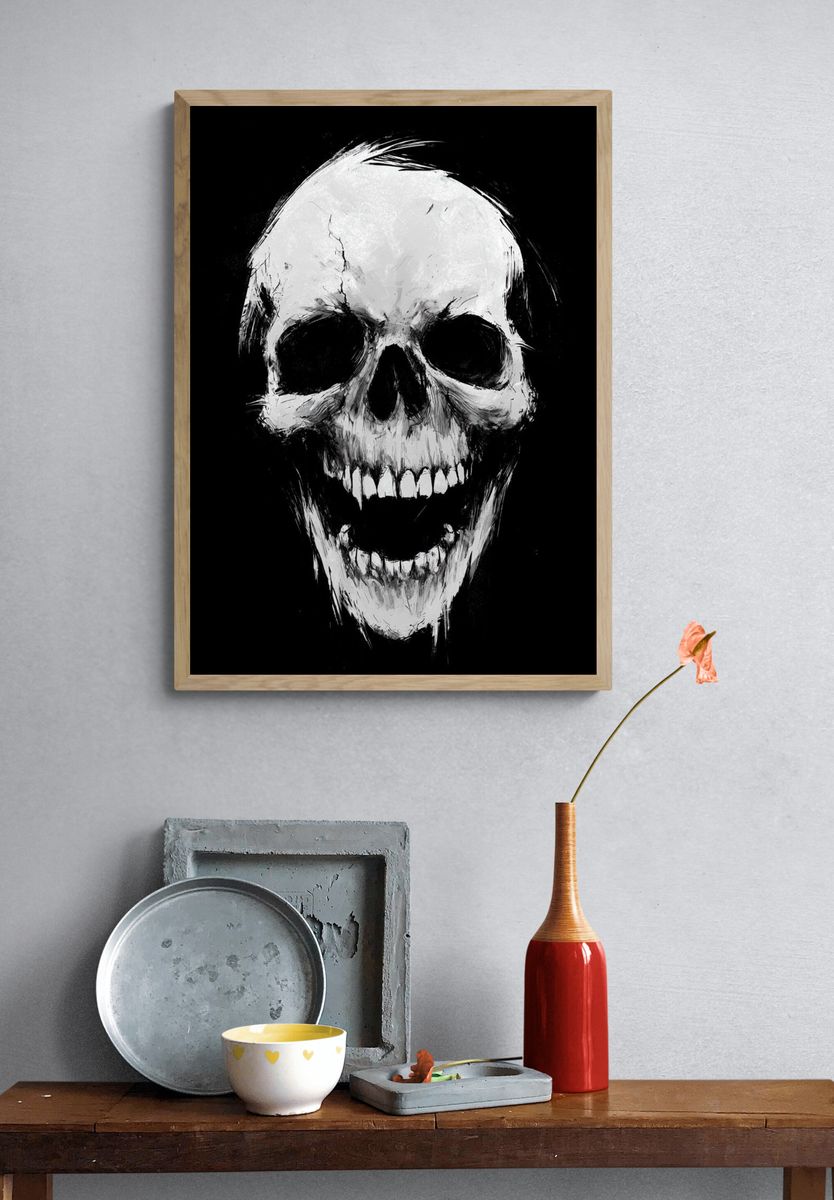 Grinning Skull Black-White Poster. — room view 3